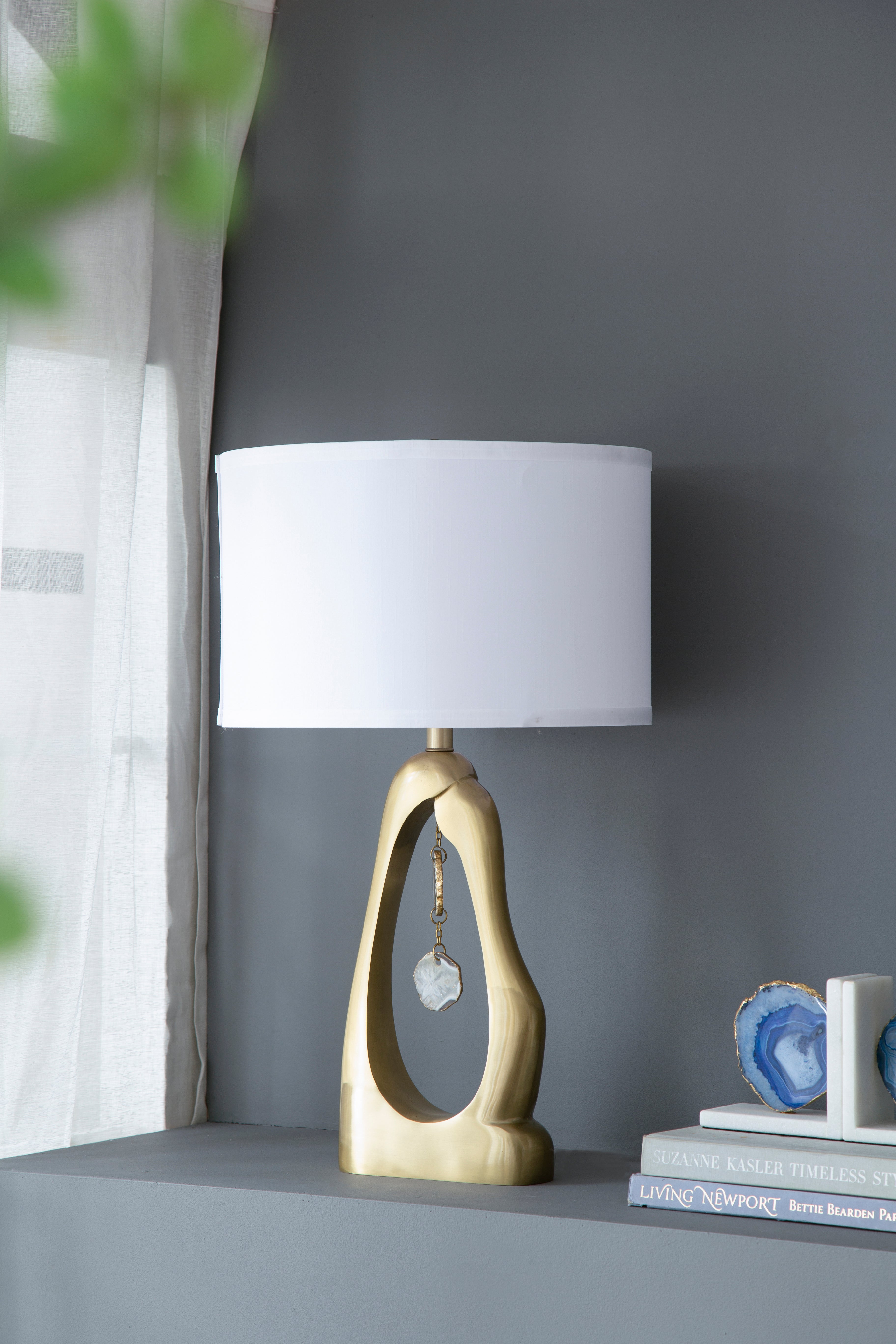 D16x27.5" Gold Geode Shaped Table Lamp with White Drum