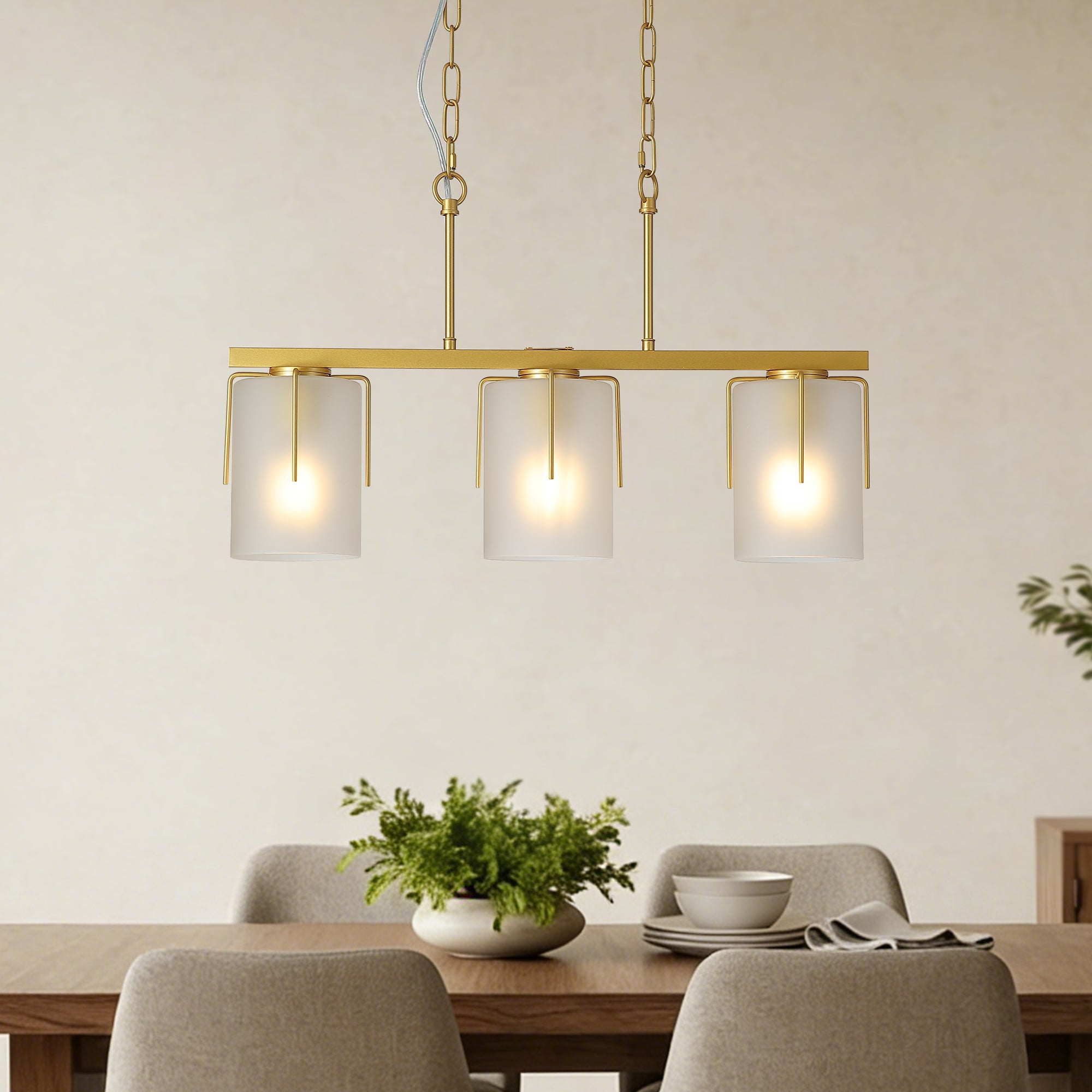 Modern Gold 3-Light Linear Chandelier