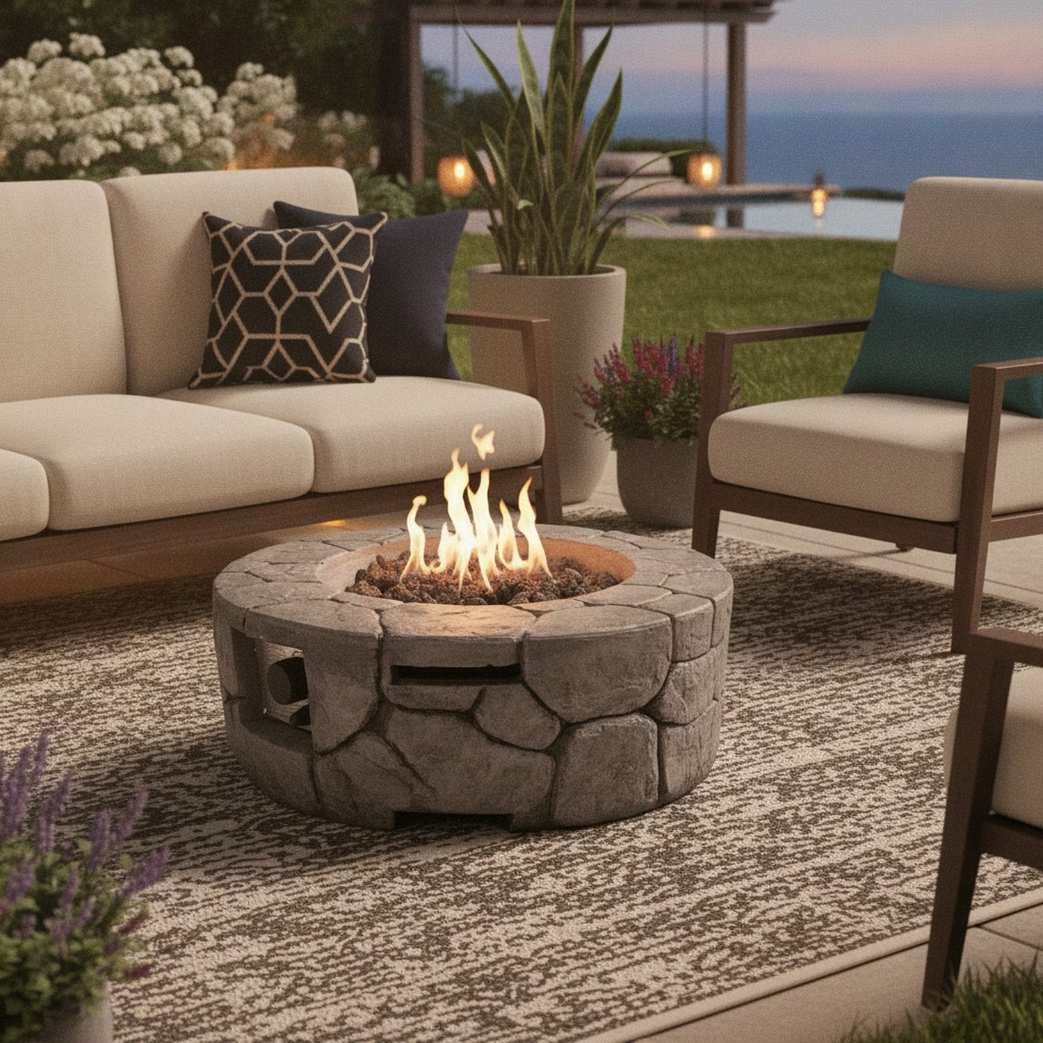 40000 BTU 28" Gray Steel Propane Round Fire Pit With Cover - L1