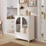 Farmhouse Sideboard with Arched Glass Doors & Tiered Top, White