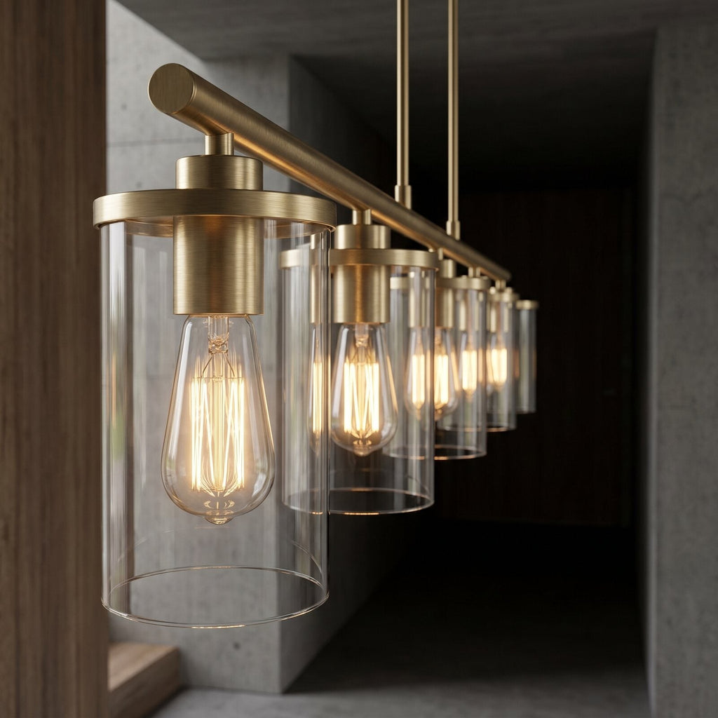 Liniowa lampa wisząca do jadalni 5-punktowa — widok z innej perspektywy