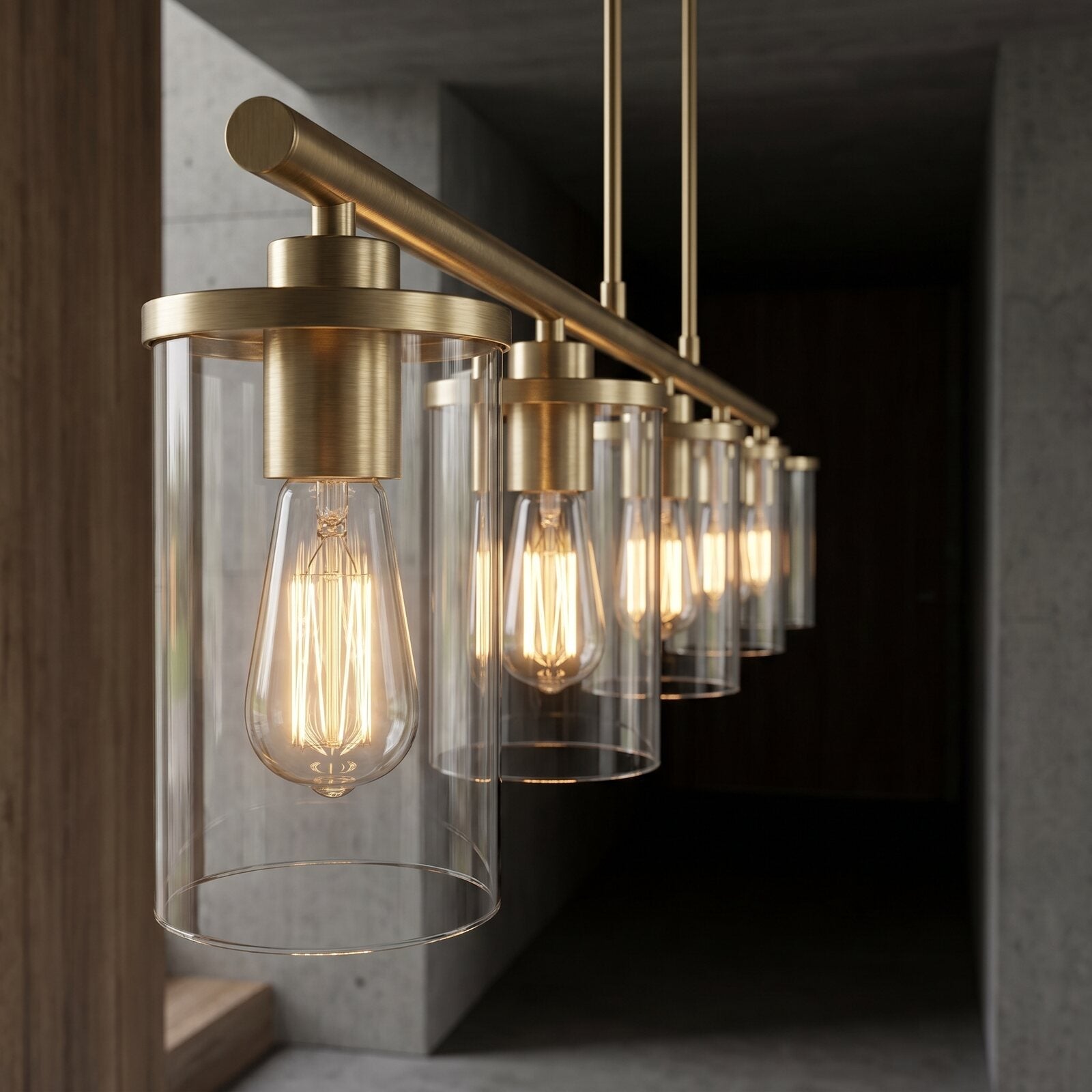 Liniowa lampa wisząca do jadalni 5-punktowa — widok z innej perspektywy