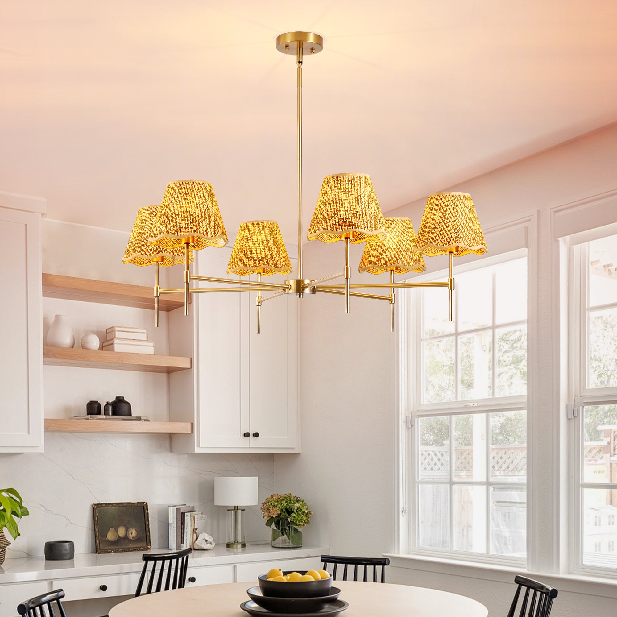 Boho Rattan Chandelier 6-Lights Rustic Industrial Pendant