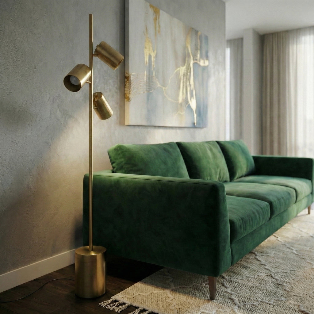 Harmony Brassed Gold Floor Lamp with Rotary Switch Triple