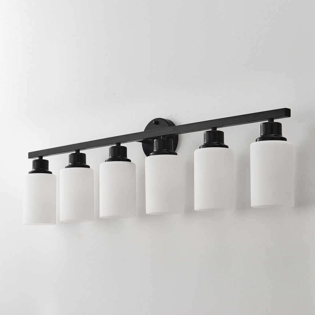 6-Light Matte Black Wall Lamps with White Light Fixture