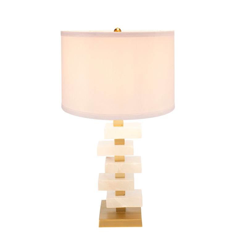 D15x26.7" White and Gold Alabaster Slab Table Lamp (Lamp