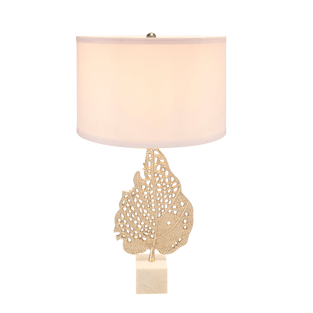 D15x29.3" White and Silver Leaf Table Lamp with Drum Shade