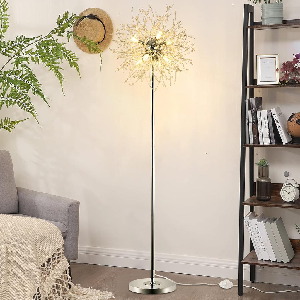Modern Crystal Floor Lamp, 32 Firework Harnesses, Chrome