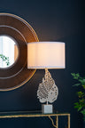 D15x29.3" White and Silver Leaf Table Lamp with Drum Shade
