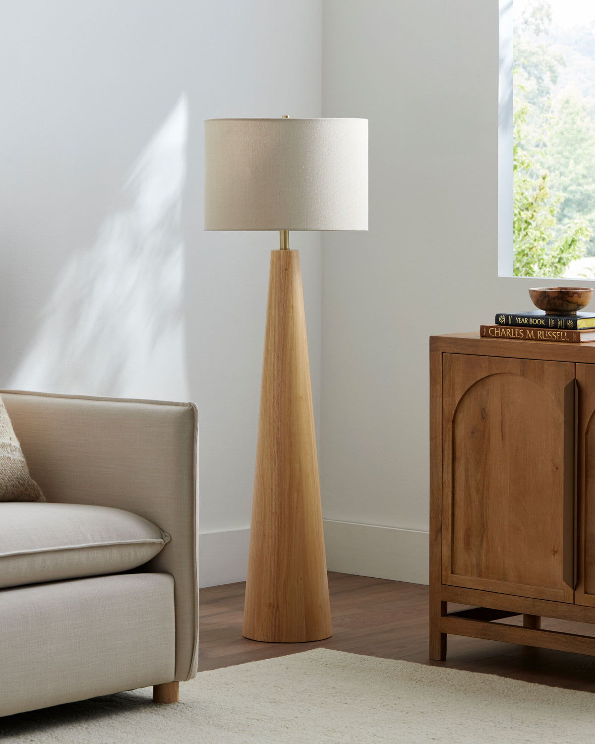 Baobab 53" Rubber Wood Floor Lamp, Natural Brown