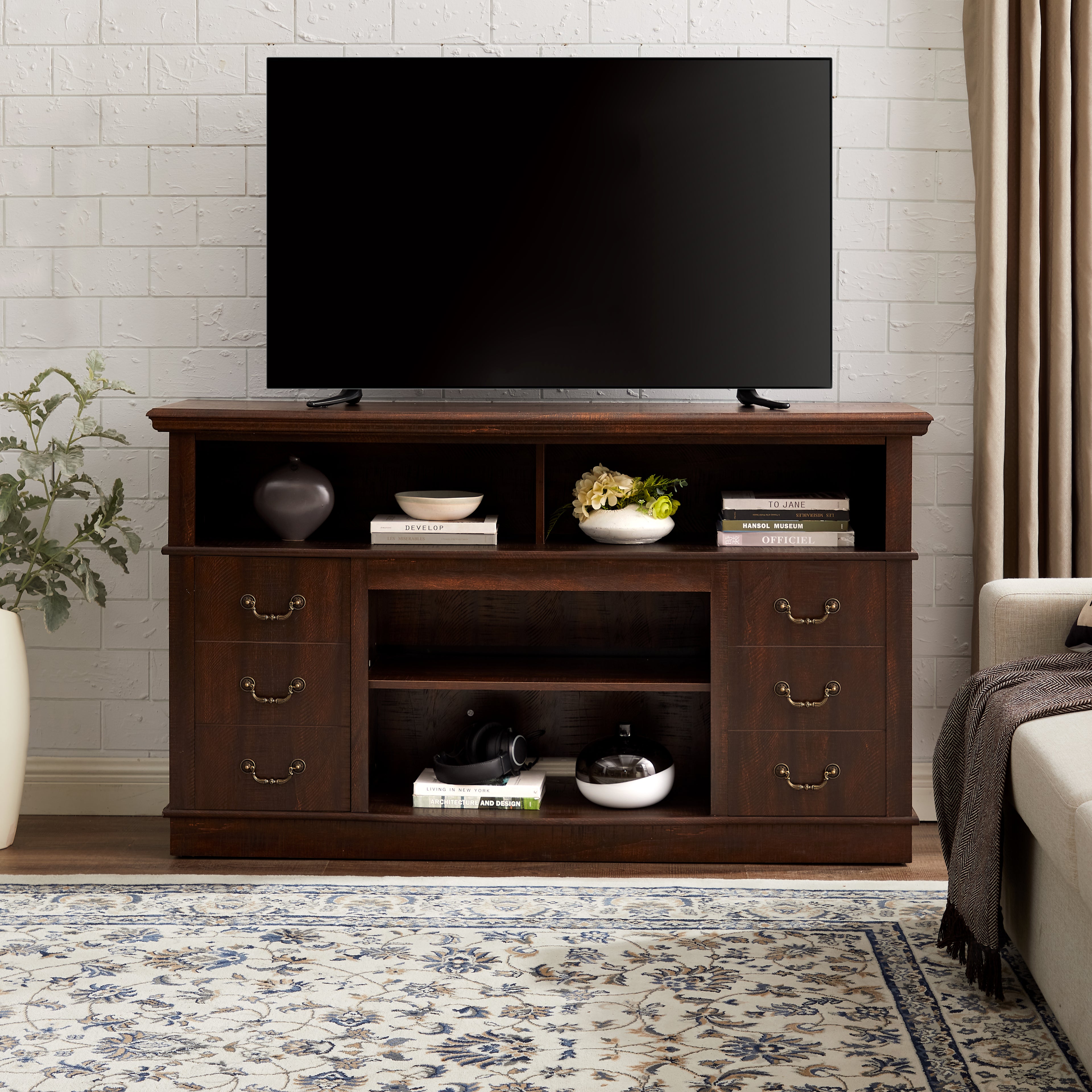 Retro TV Stand for TVs up to 65", Mid-Century Console, Espresso