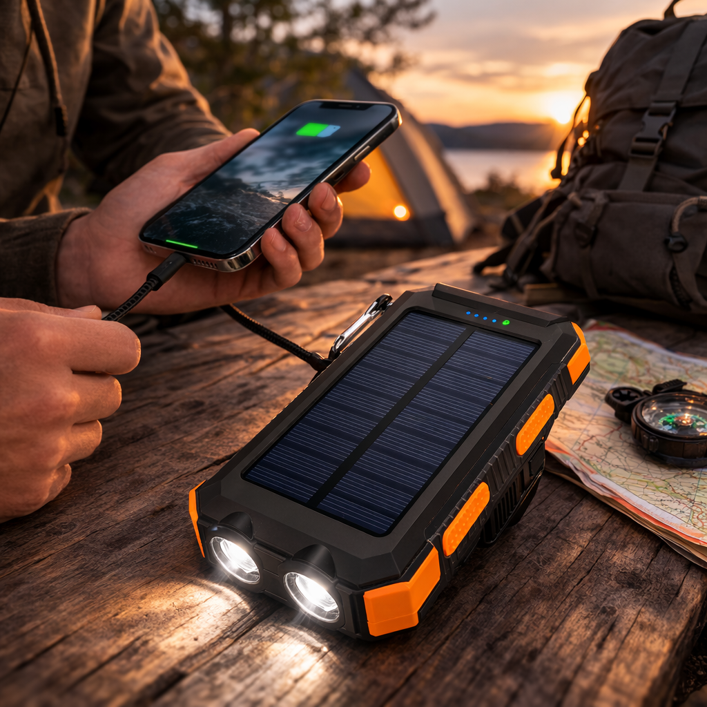 Powerbank Solarny Z Dwoma Portami USB I Latarką LED