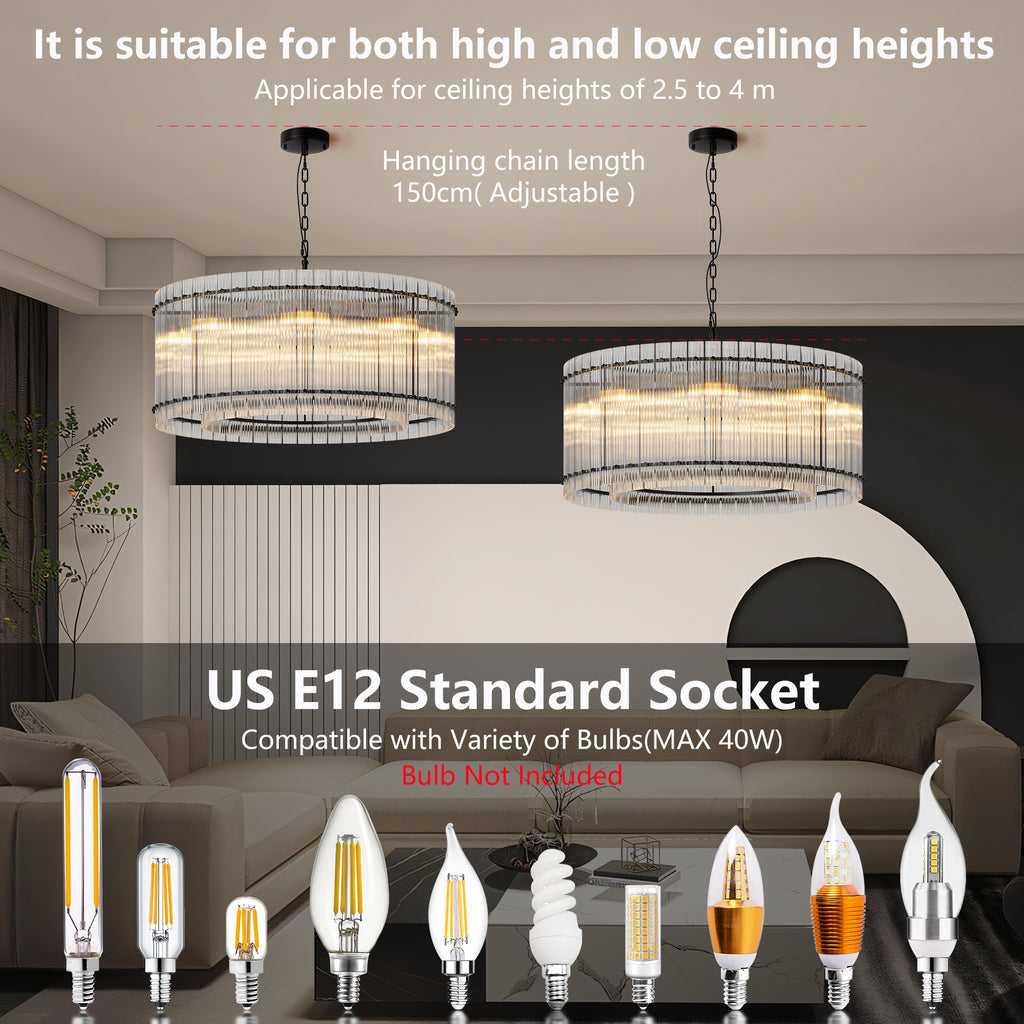 37" Modern Black Round Chandelier