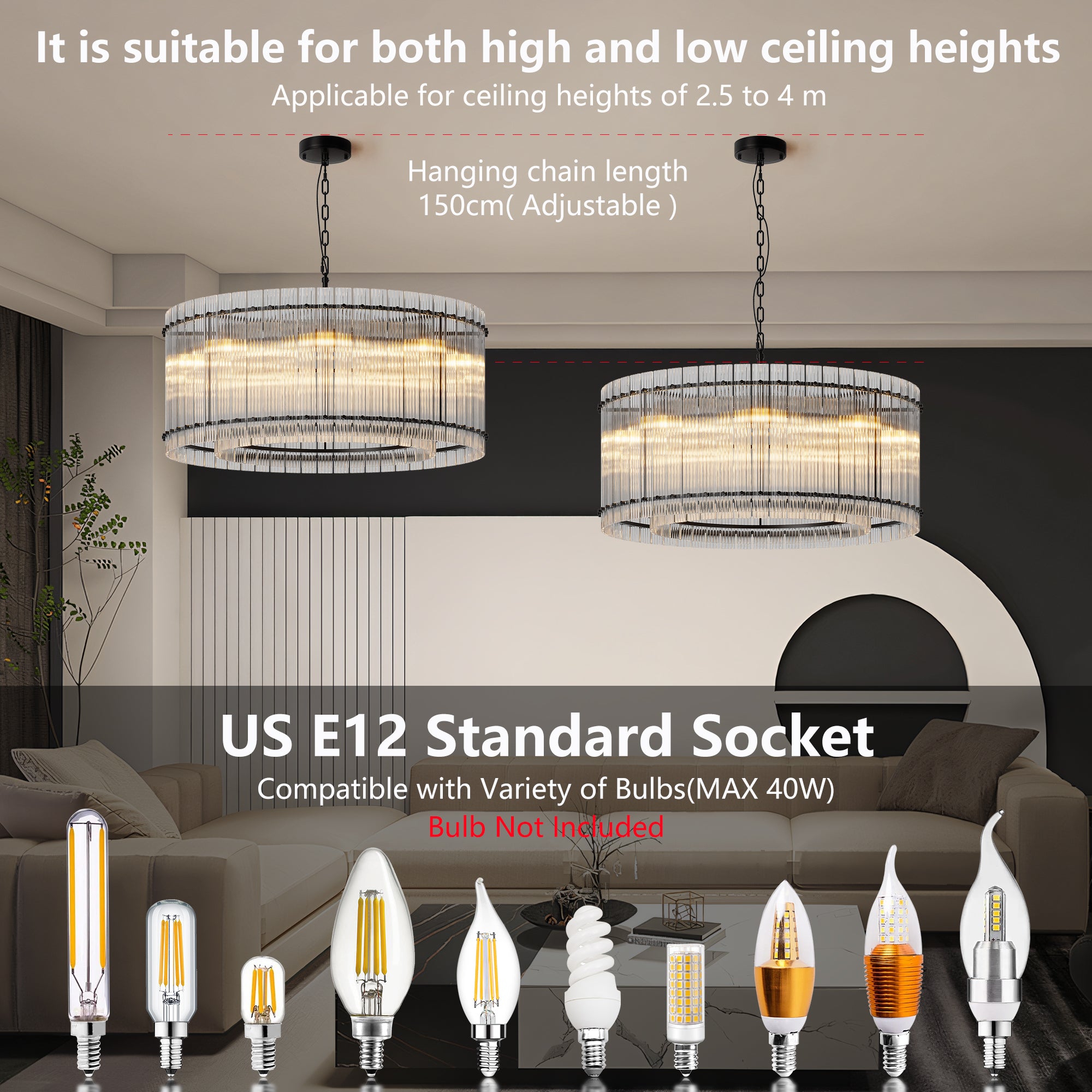 37" Modern Black Round Chandelier