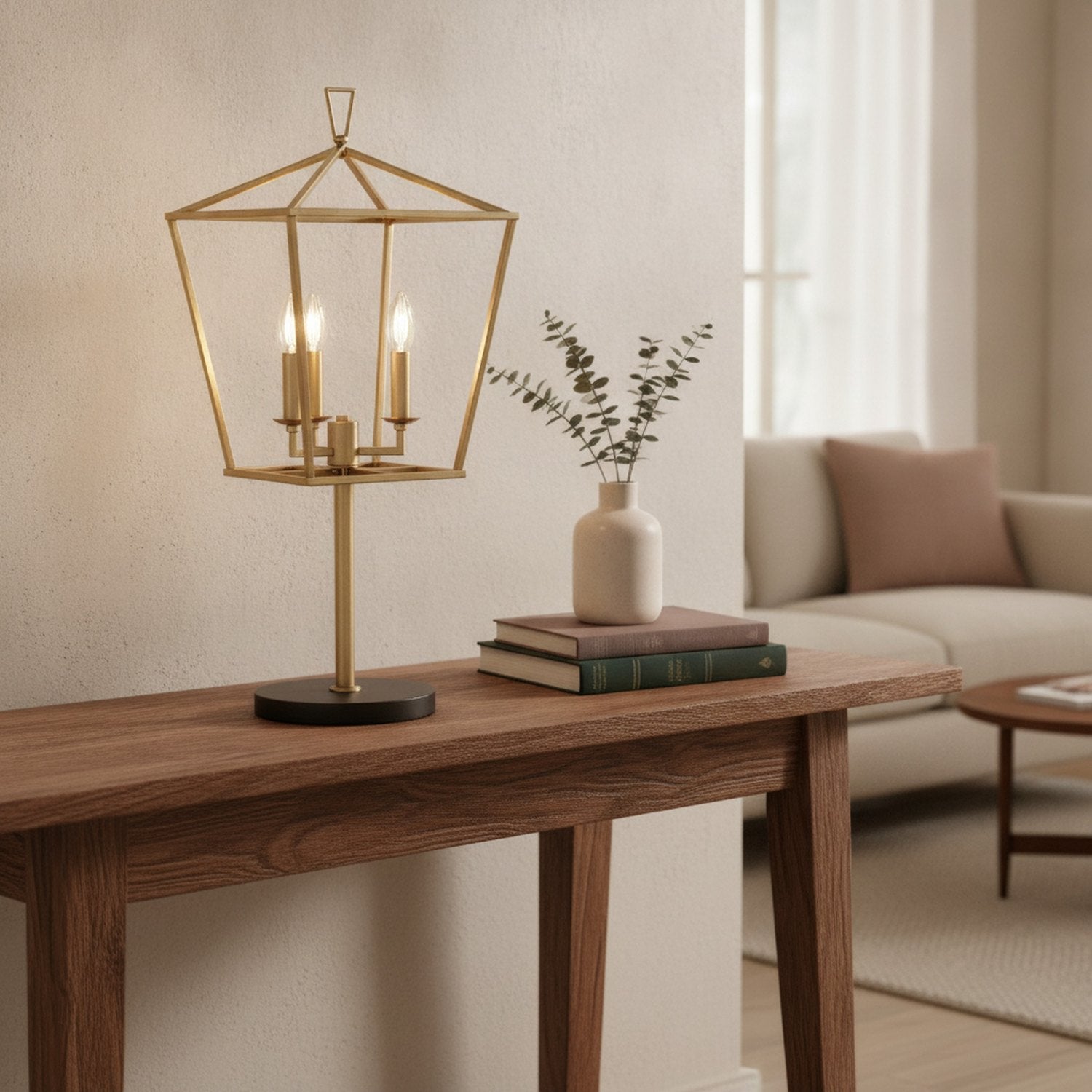 30" Black Iron Three Light Bedside Table Lamp - L1