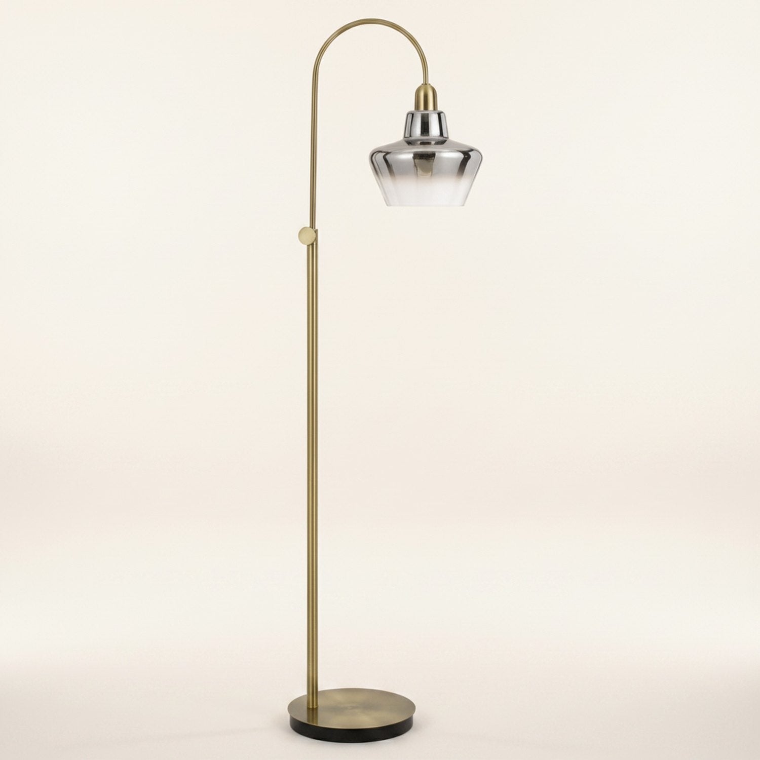 61" Brass Adjustable Arc Floor Lamp With Antiqued Brass Mirrored Glass Novelty Shade - hero