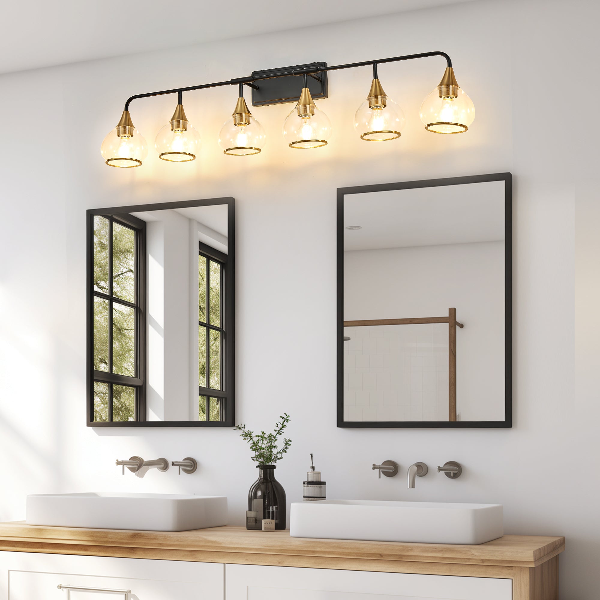 48" Modern 6-Light Vanity Wall Sconce - Black Light Fixture