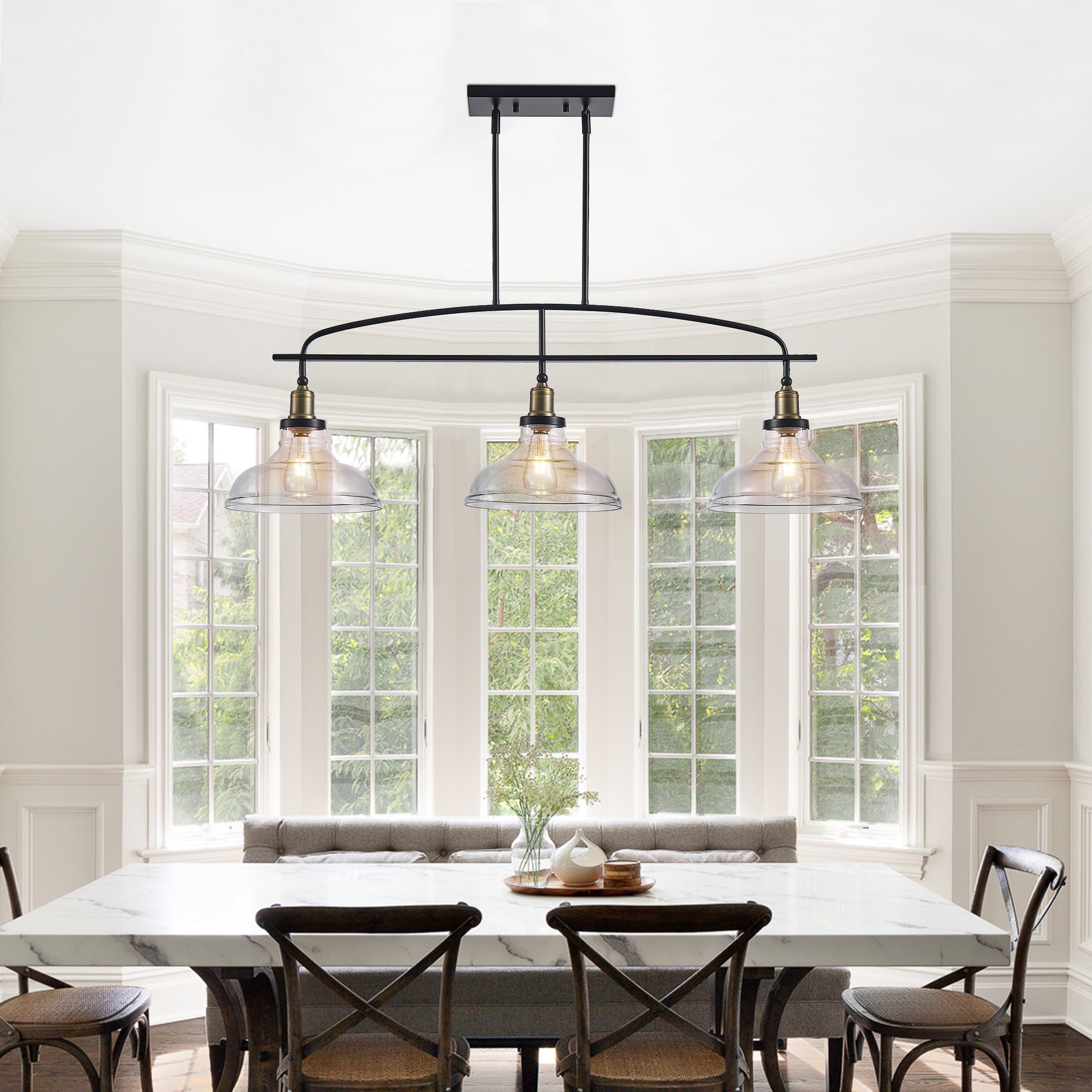 45" Industrial 3-Light Pendant Chandelier with Clear Glass