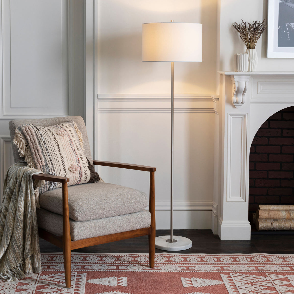 Becker 63" Iron Floor Lamp, Polished Metallic Silver