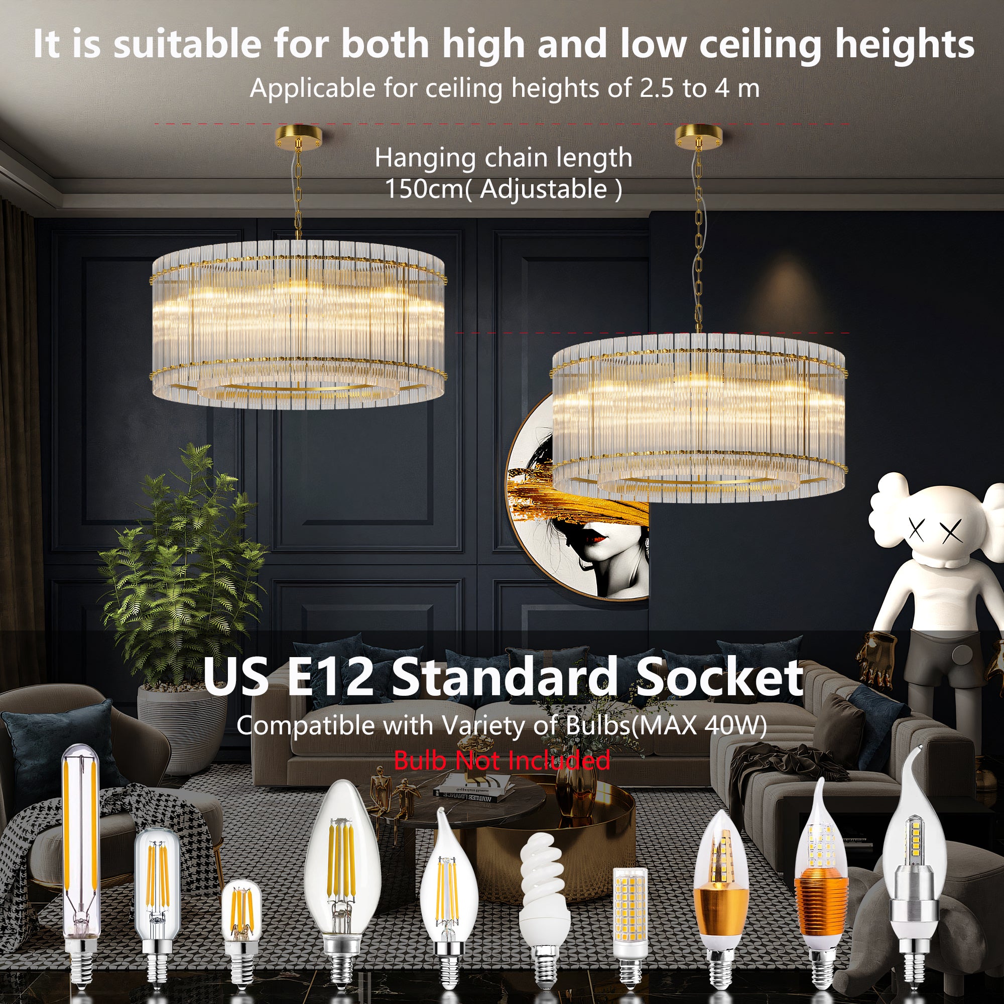 37" Modern Gold Round Chandelier