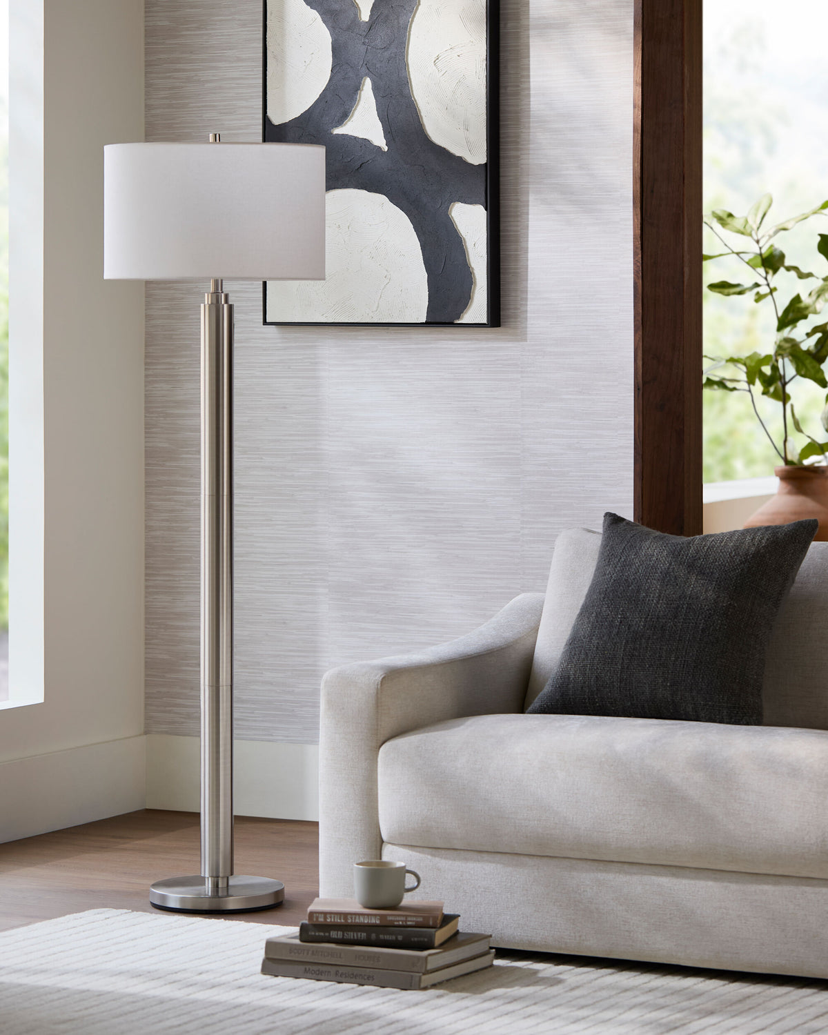 Bilyana 63" Iron Floor Lamp, Metallic Metallic Silver