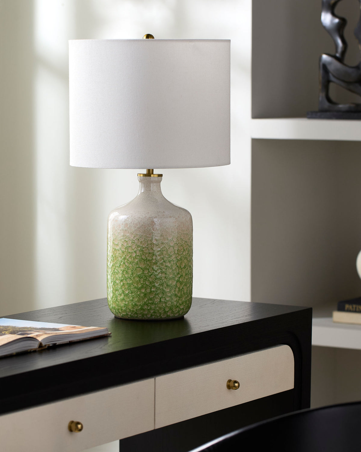 Benin 23" Ceramic Table Lamp, Glazed Green