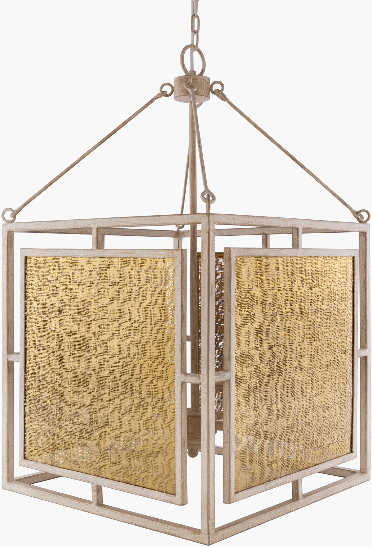 Brynlee Iron Pendant Light, Antiqued Beige, Hand Finished Gold