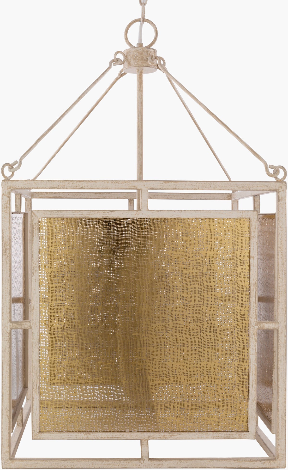 Brynlee Iron Pendant Light, Antiqued Beige, Hand Finished Gold