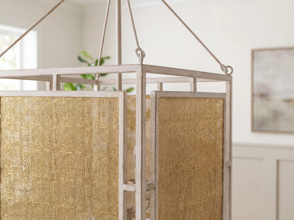 Brynlee Iron Pendant Light, Antiqued Beige, Hand Finished Gold