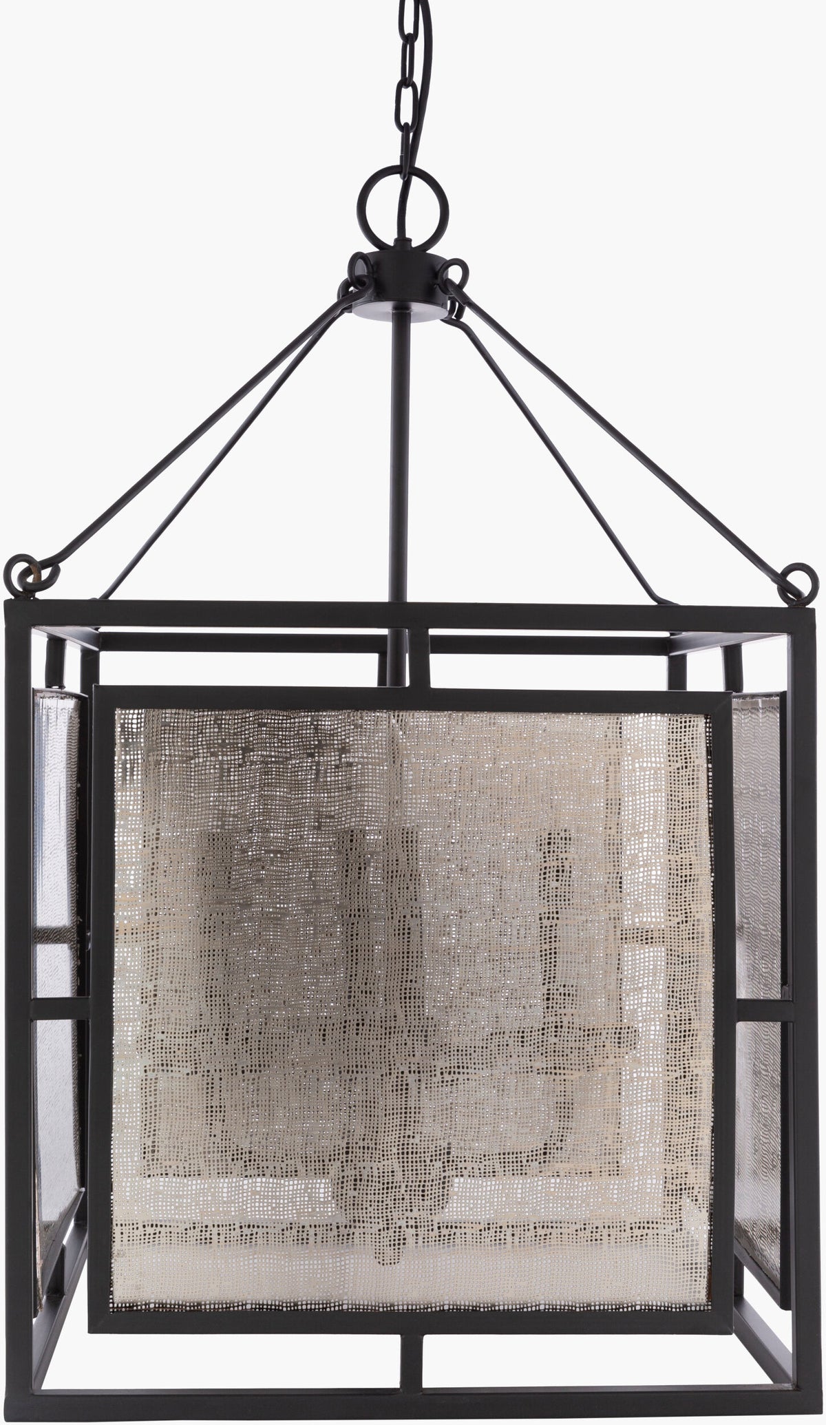Brynlee Iron Pendant Light, Powder Coated Black, Hand Finished Metallic Silver