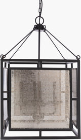 Brynlee Iron Pendant Light, Powder Coated Black, Hand Finished Metallic Silver