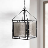 Brynlee Iron Pendant Light, Powder Coated Black, Hand Finished Metallic Silver