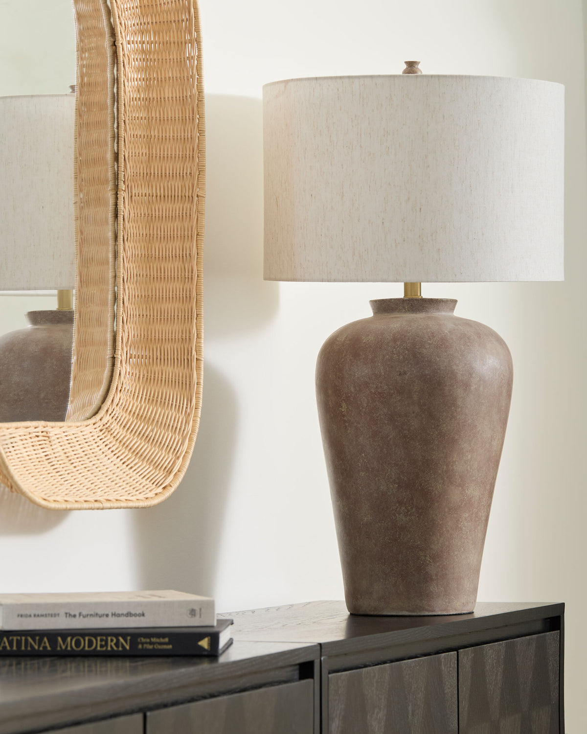 Encina 32" Cement Table Lamp, Painted Blush