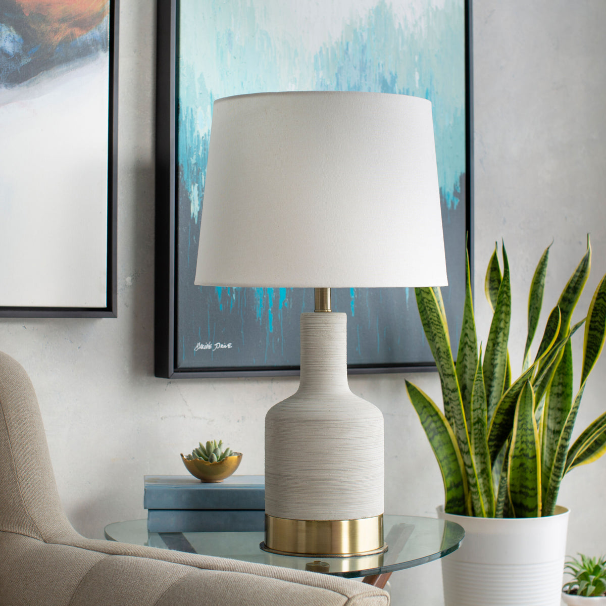 Brae 27" Concrete Table Lamp, Painted Light Gray