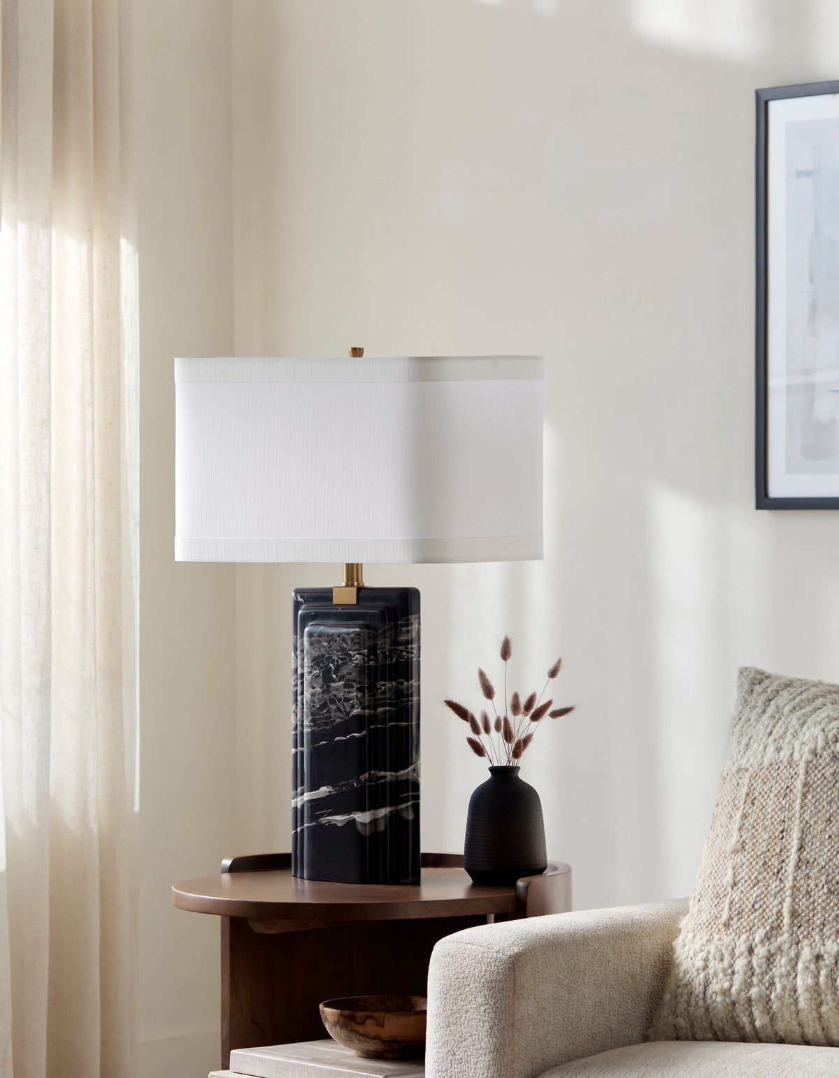 Basalto 26" Marble Table Lamp, Natural Black
