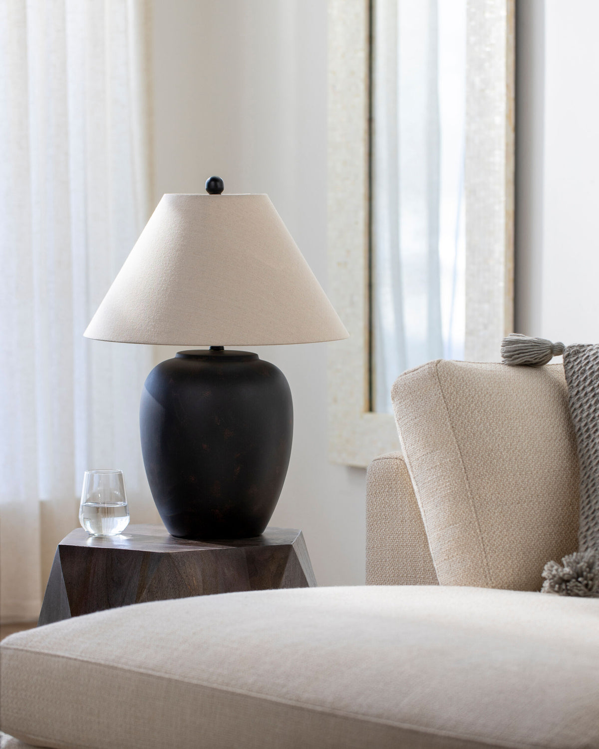 Bastille 25" Ceramic Table Lamp, Glazed Black