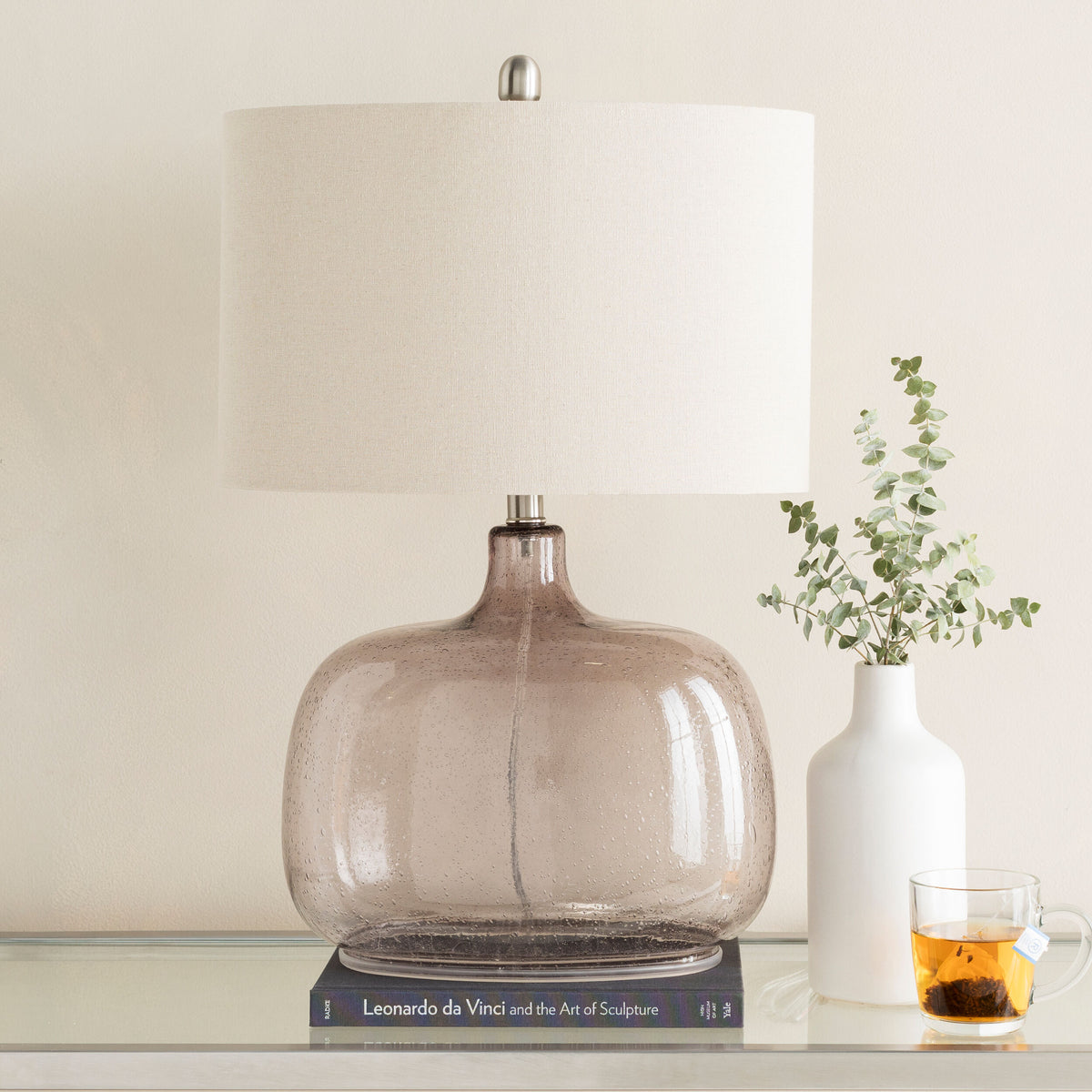 Bentley 25" Glass Table Lamp, Translucent Gray