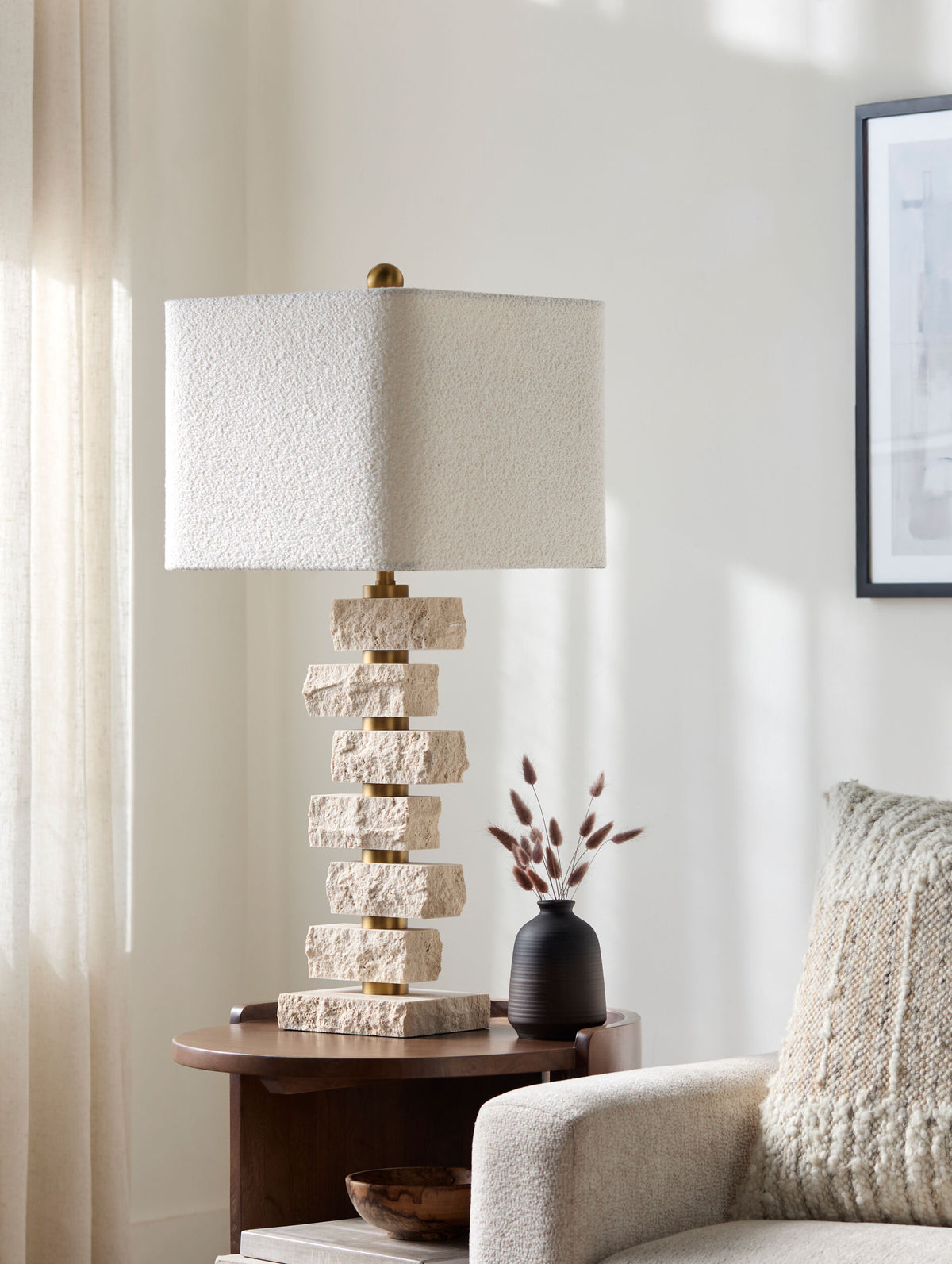 Balzano 31" Marble Table Lamp, Natural Beige