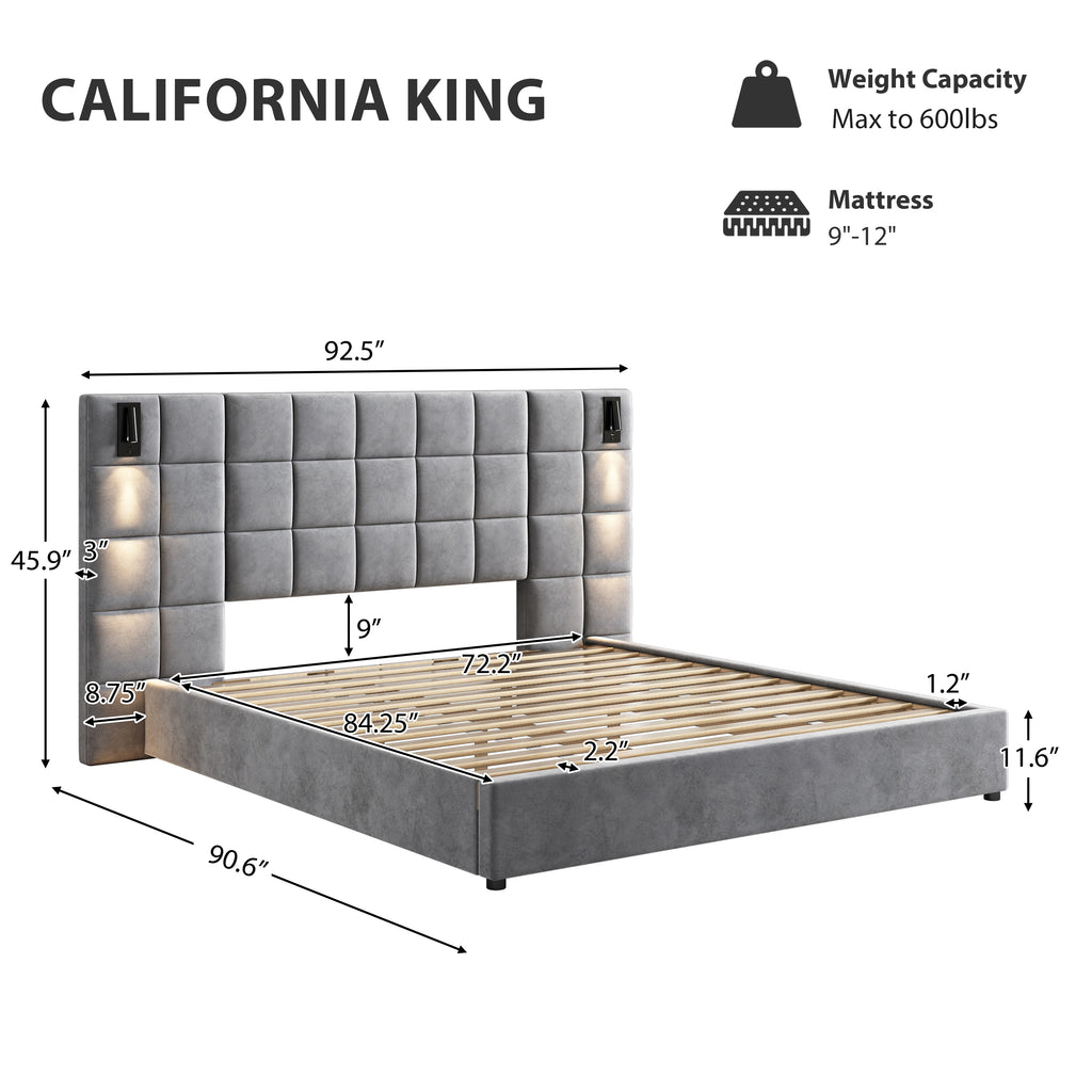 California King Size Upholstered Bed Frame Light Fixture