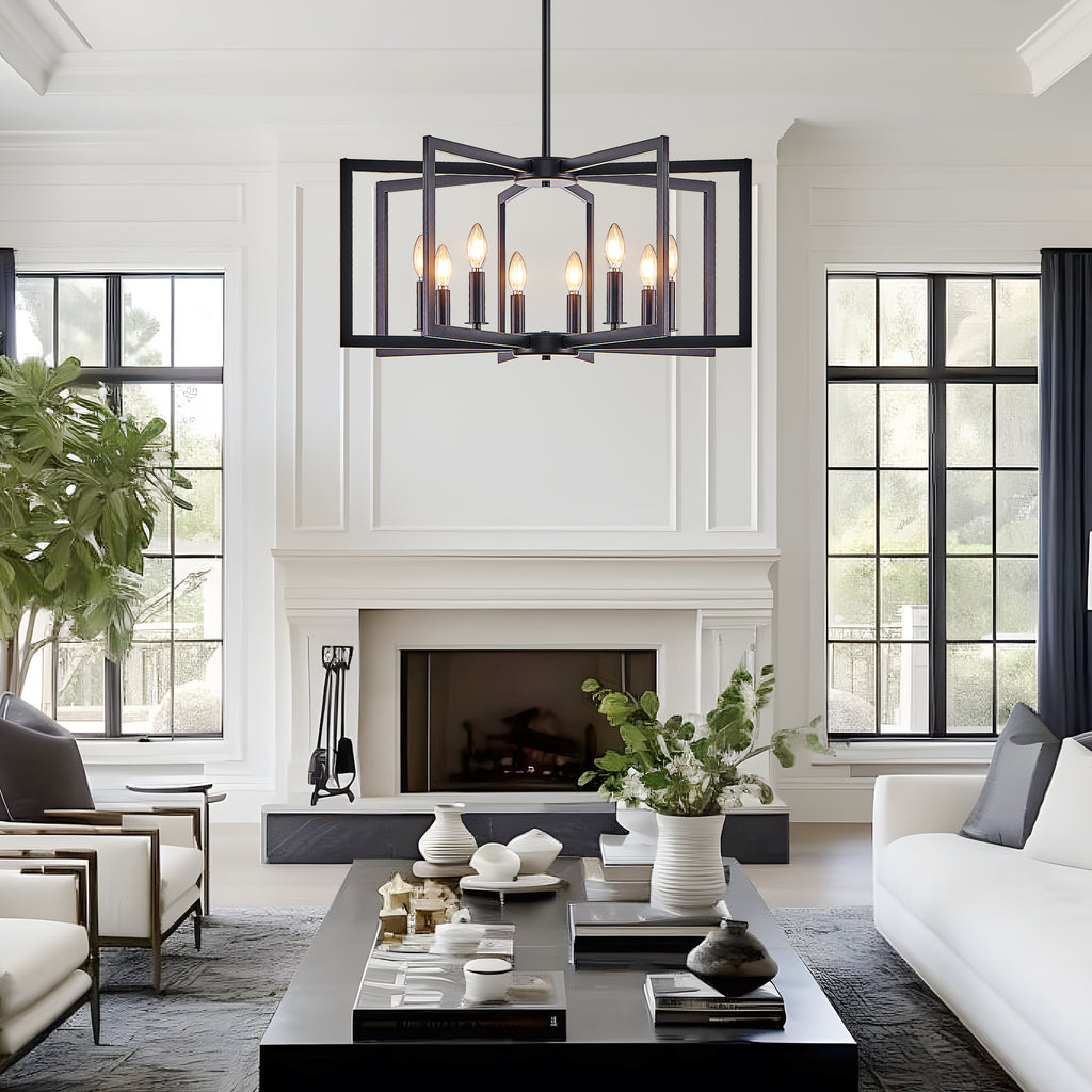 27" Modern Black Geometric 8-Light Chandelier