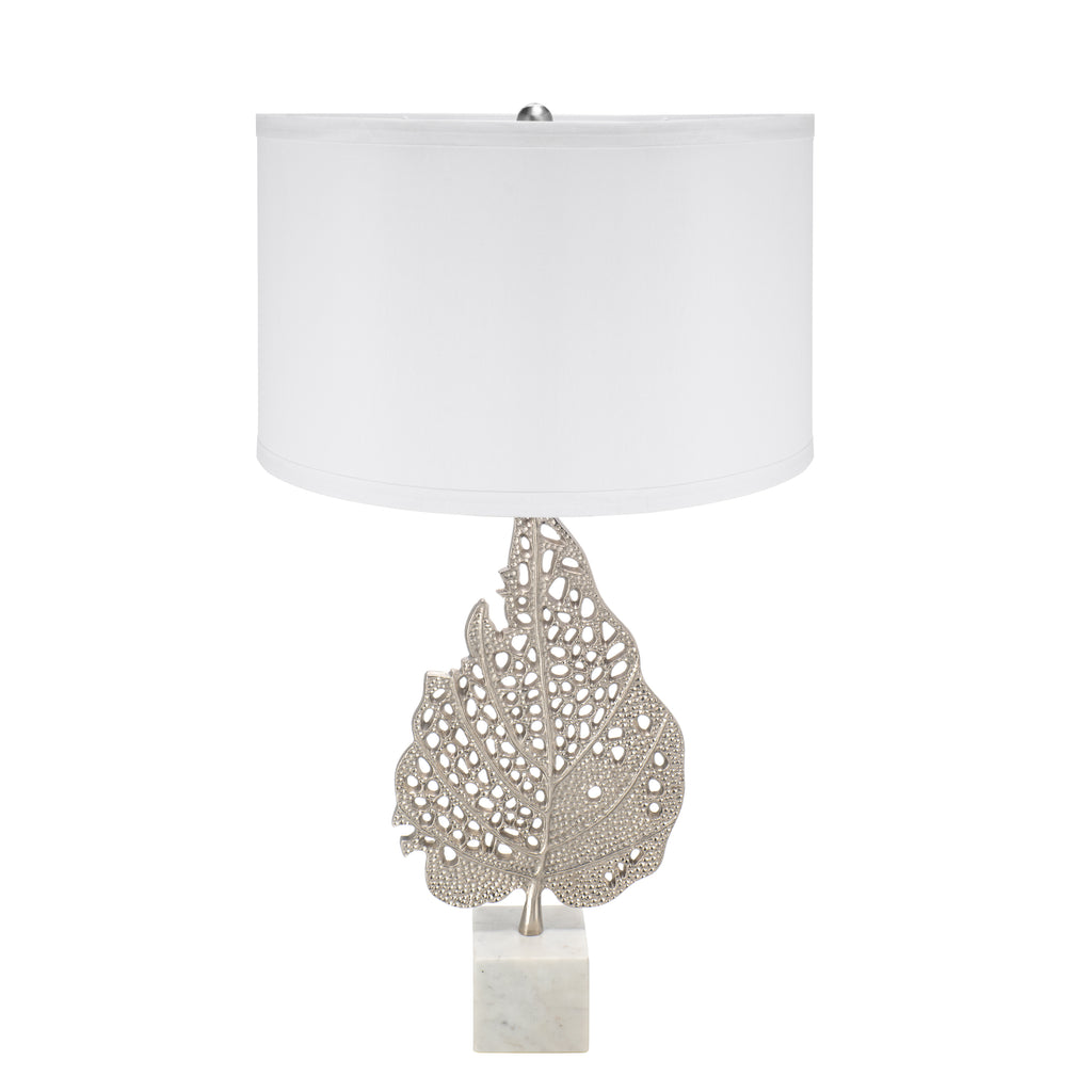 D15x29.3" White and Silver Leaf Table Lamp with Drum Shade