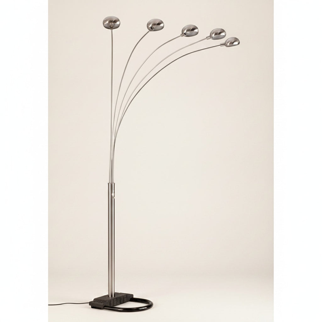84" Nickel Five Lights Arc Floor Lamp With Nickel Dome Shade - hero