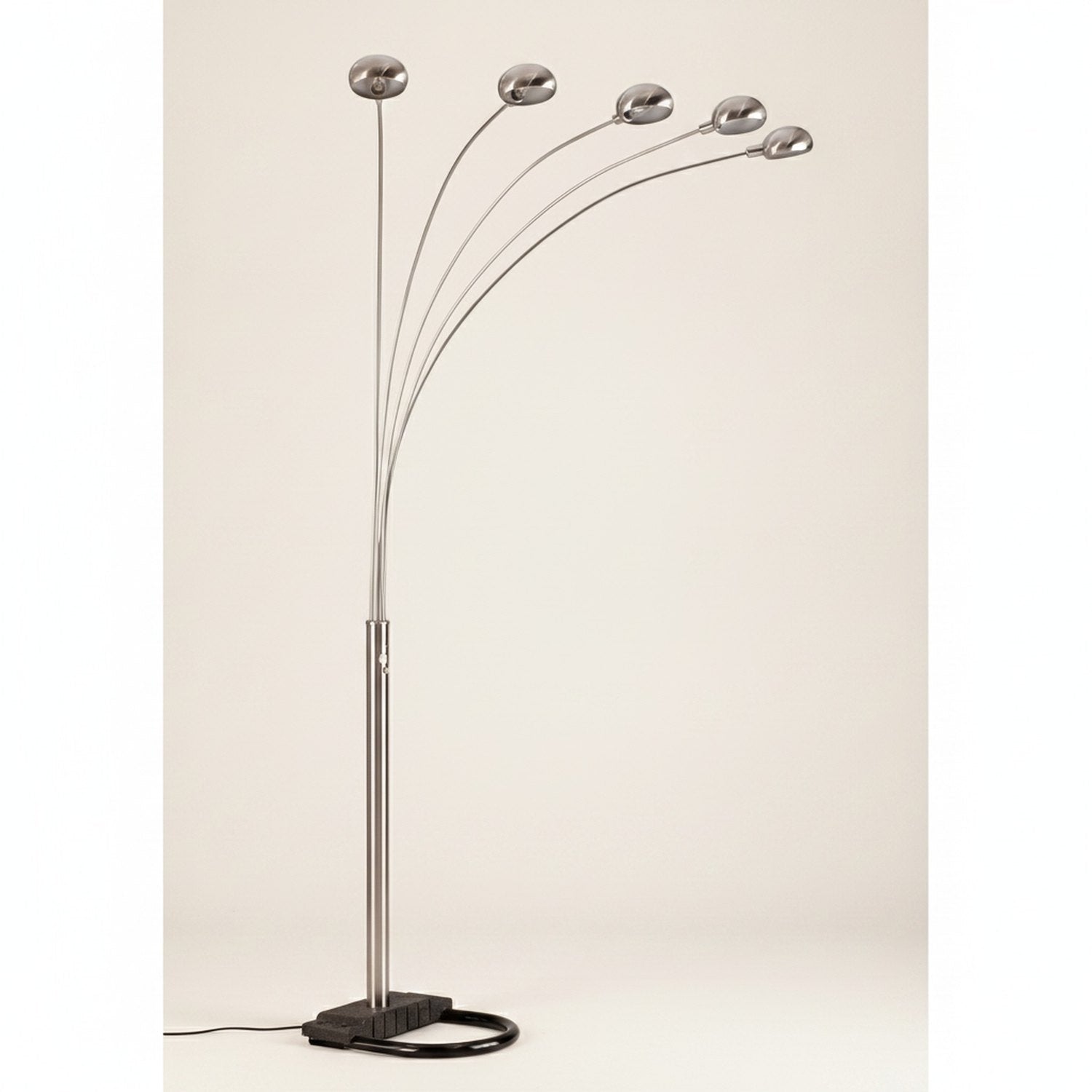 84" Nickel Five Lights Arc Floor Lamp With Nickel Dome Shade - hero
