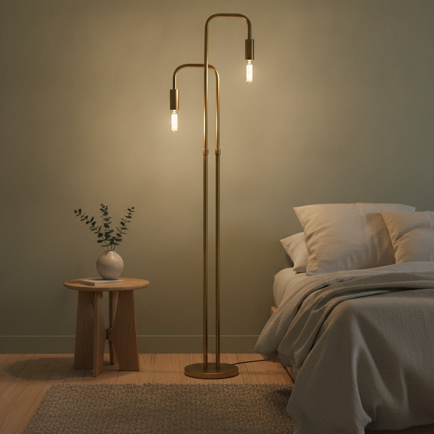 63" Brass Two Light Torchiere Floor Lamp - L3