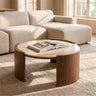 Round Sintered Stone Coffee Table with Walnut Legs, 31.5"