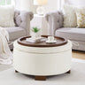 Round Storage Ottoman with Reversible Lid, Boucle, Ivory