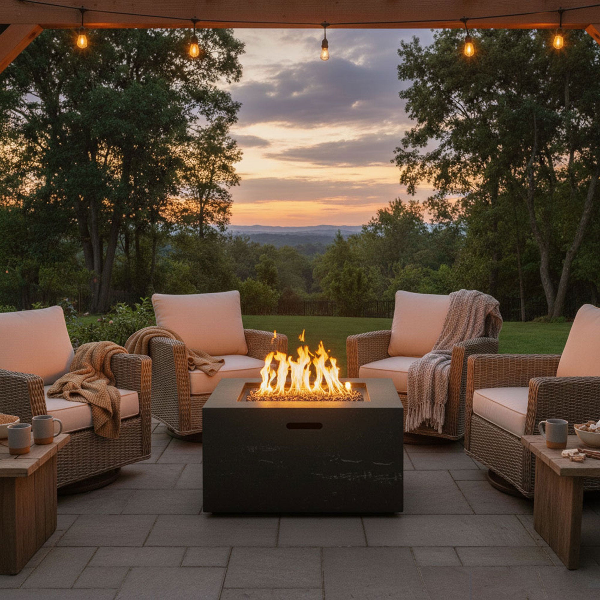U_STYLE 24.02'' Square MGO Propane Fire Pit Set