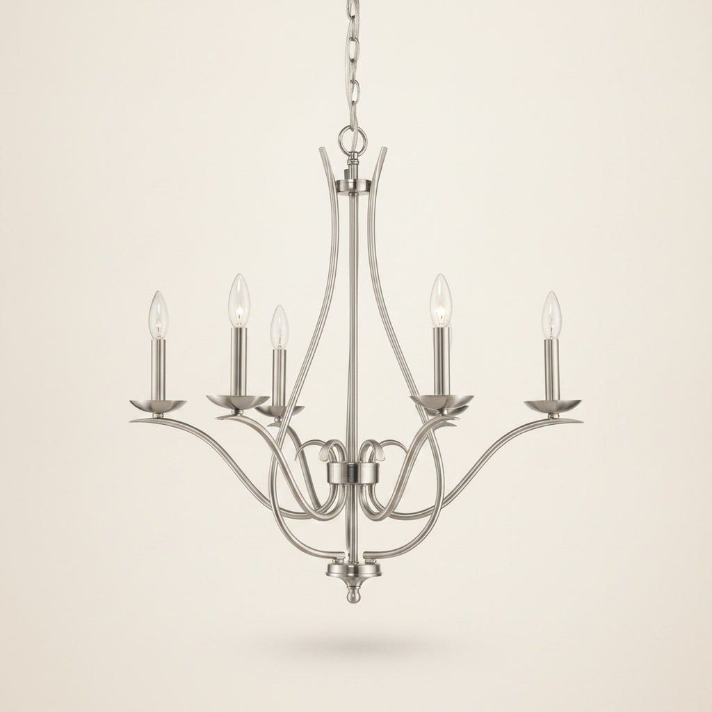Nickel Candle Style Six Light Metal Dimmable Chandelier - hero
