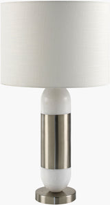 Carina 29" Marble Table Lamp, Marbled White, Plated Metallic Nickel