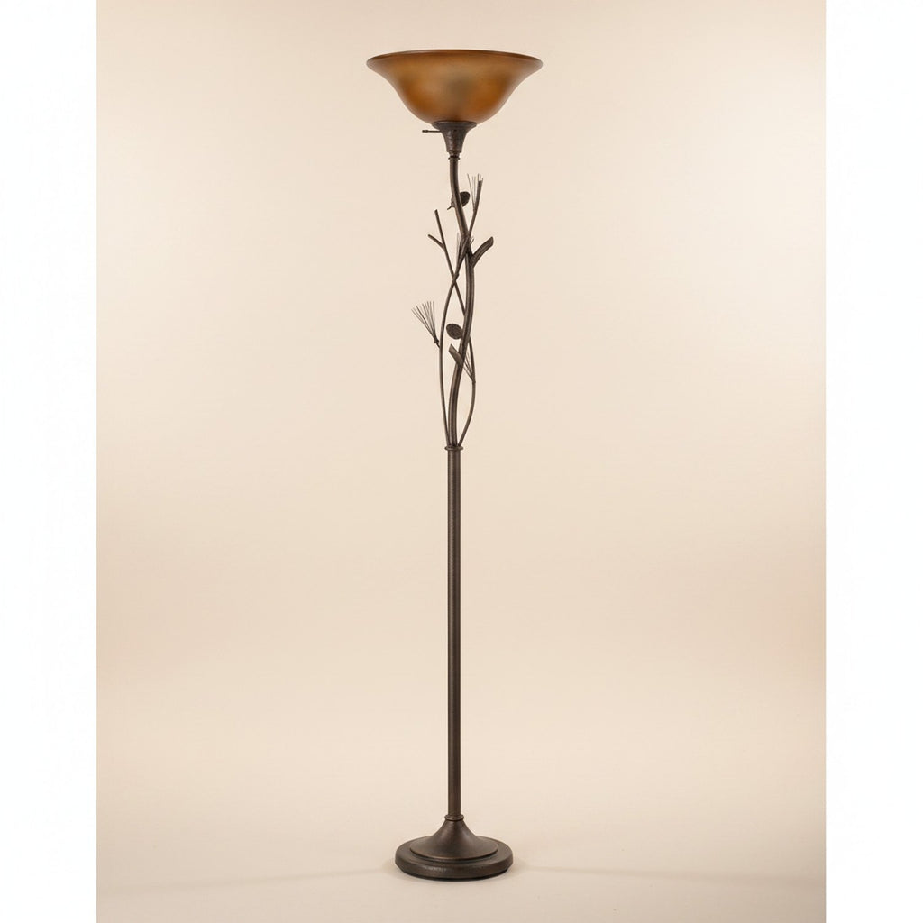 72" Rusted Torchiere Floor Lamp With Brown Frosted Glass Dome Shade - hero